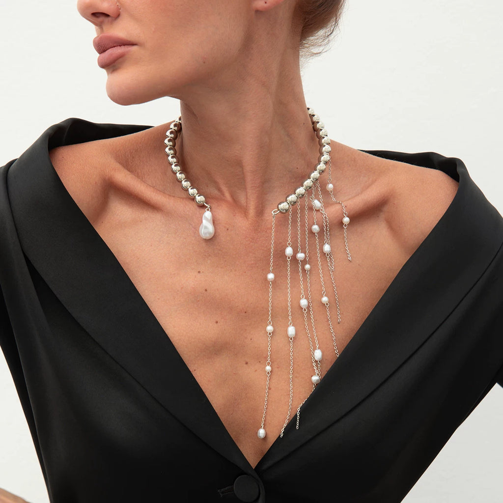 Tassel Imitation Pearl CCB Choker Necklace for Women – Clavicle Chain Design