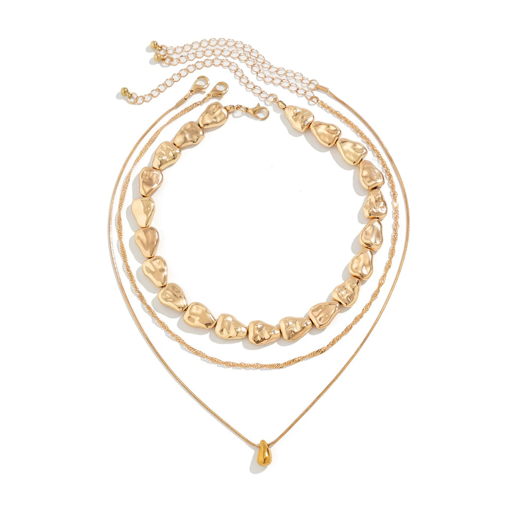 3-Piece Comma CCB Snake Bone Layered Clavicle Necklace Set – European & American Summer Fashion