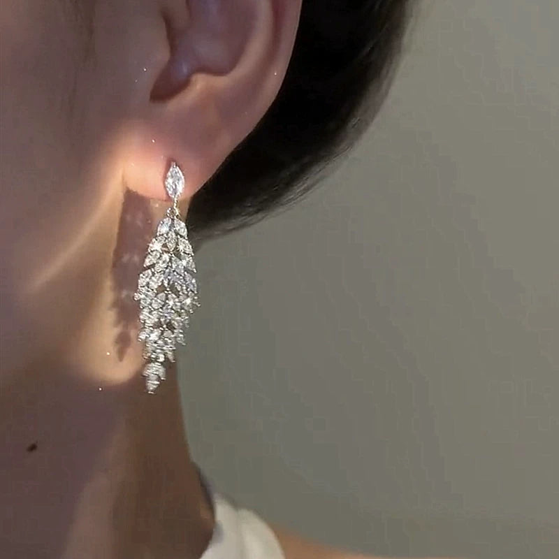 Sparkling Crystal Tassel Earrings for Women – S925 Silver Needle Long Drop Evening Earrings