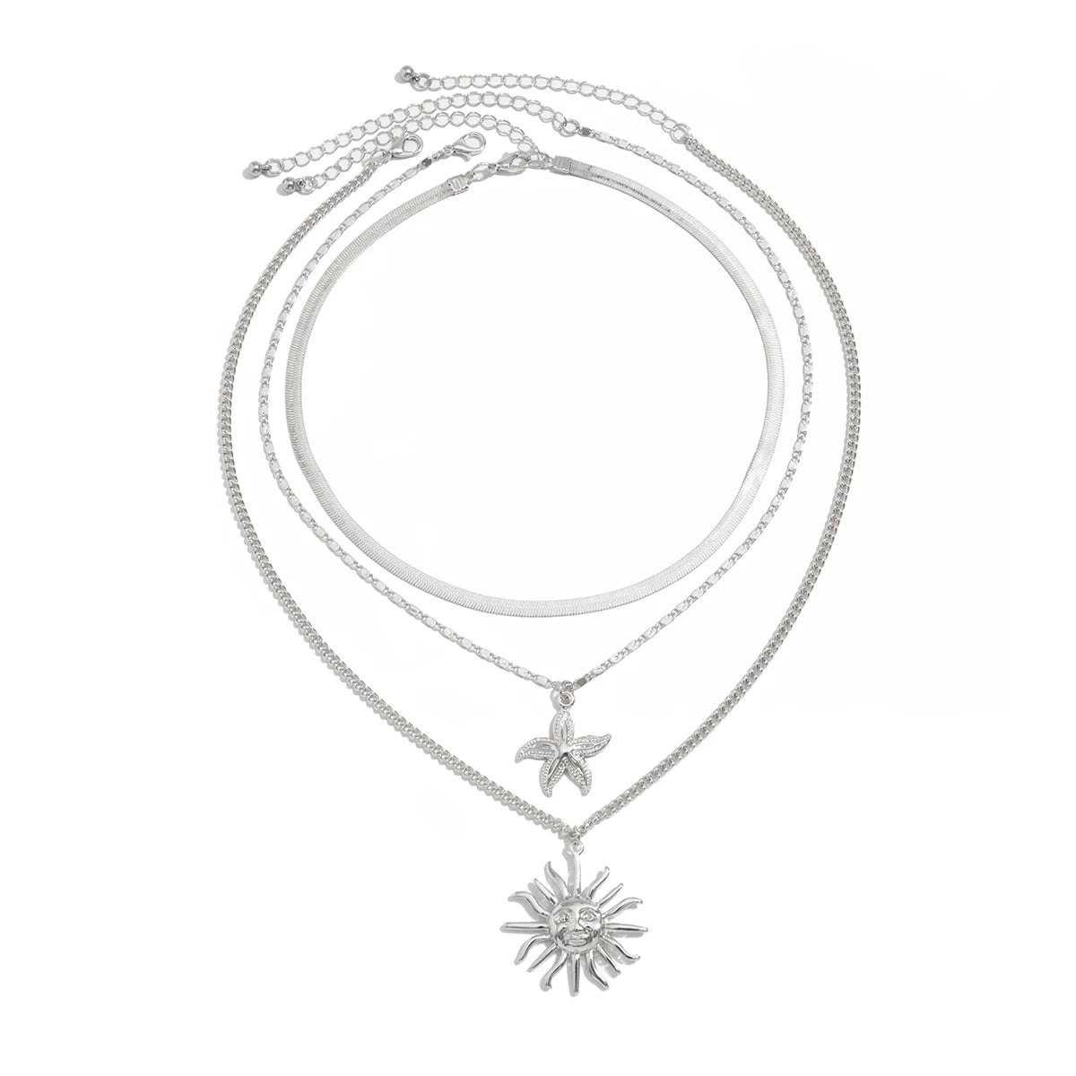 3-Piece Sunflower & Starfish Necklace Set – Layered Clavicle Chain Design