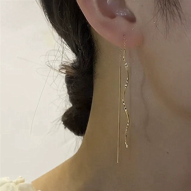S-Shaped Wavy Tassel Earrings for Women – Long Drop Korean Style Fashion Earrings