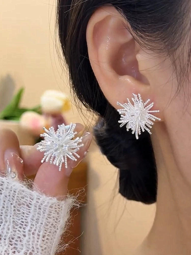 Silver Firework Earrings for Women – S925 Silver Needle Statement Fashion Earrings