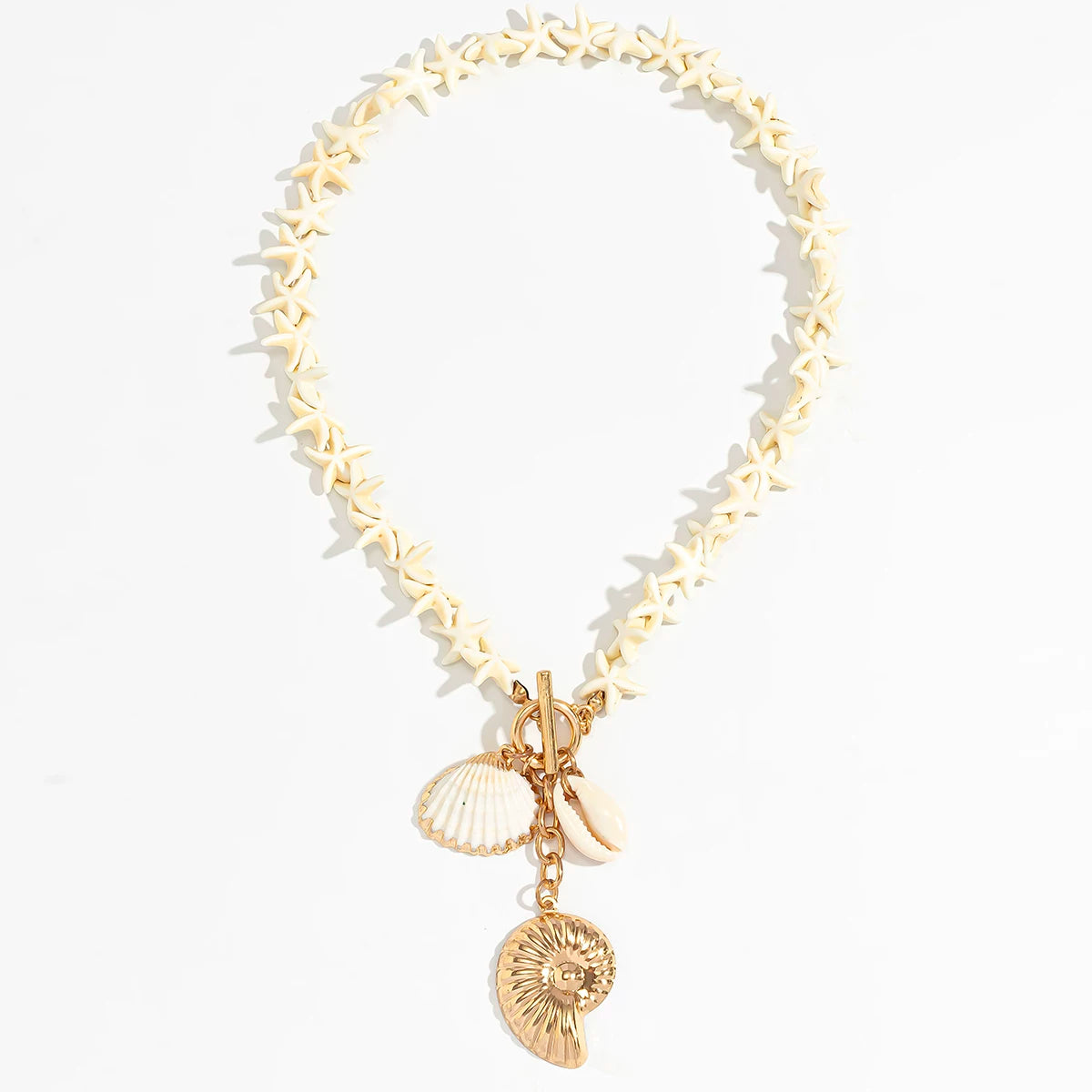 Starfish Shell OT Buckle Cross Necklace for Women – European & American Summer Beach Vacation Fashion Jewelry Travel Accessories