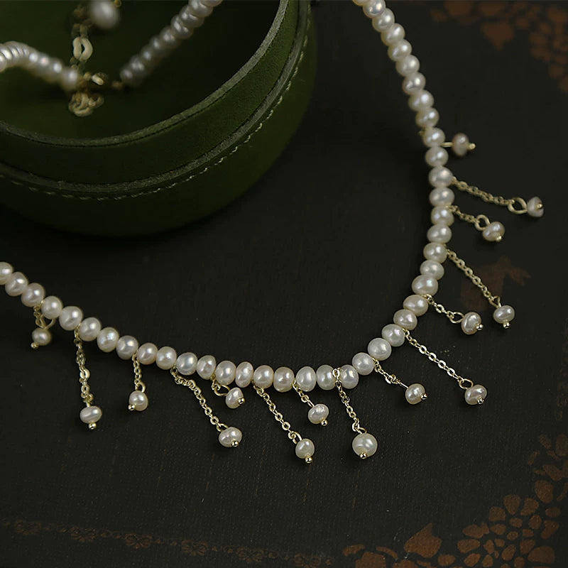 Natural Pearl Tassel Necklace for Women – Minimalist Clavicle Chain Fashion Necklace