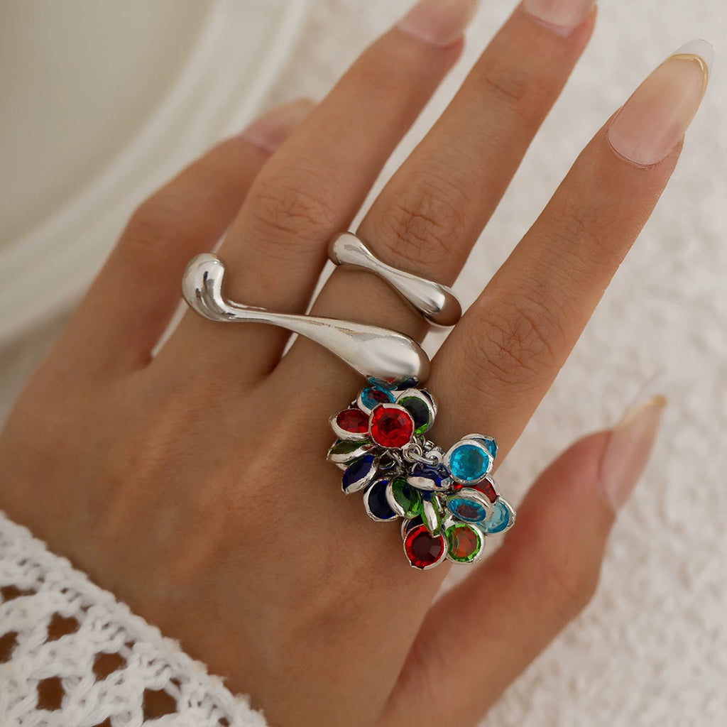 3-Piece Crystal Comma Ring Set European And American Vintage Fashion Girls Photo Shoot With Accessories Trendy