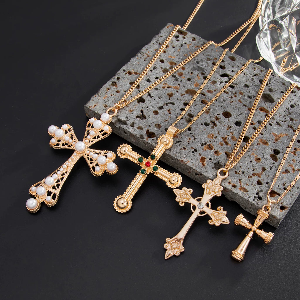 4-Piece Cross Necklace Set for Women – European & American Summer Fashion