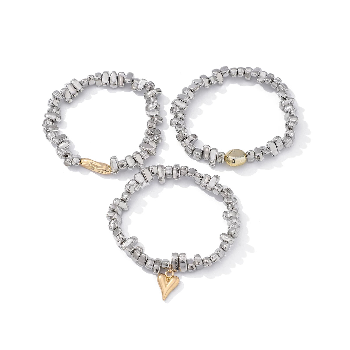 3-Piece Heart-Shaped CCB Bracelet Set for Women – European & American Trendy Influencer-Inspired Niche Fashion Jewelry