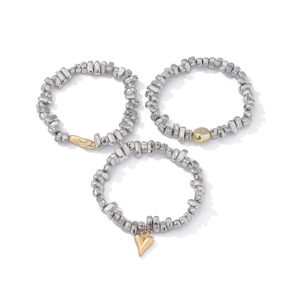 3-Piece Heart-Shaped CCB Bracelet Set for Women – European & American Trendy Influencer-Inspired Niche Fashion Jewelry