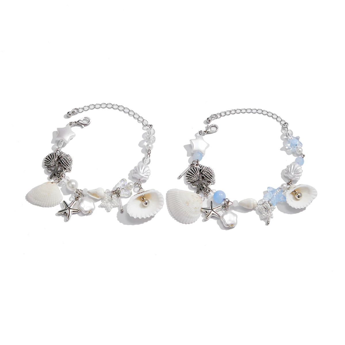 2-Piece Starfish & Scallop Shell Mix-and-Match Jewelry Set for Women – 2025 Summer Seaside Vacation Fashion Accessories