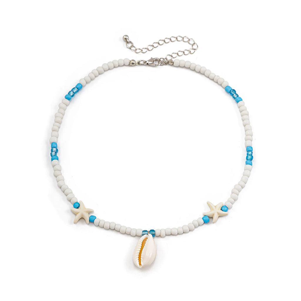 Antique Starfish & Turtle Shell Pendant Rice Bead Necklace for Women – Clavicle Chain Design
