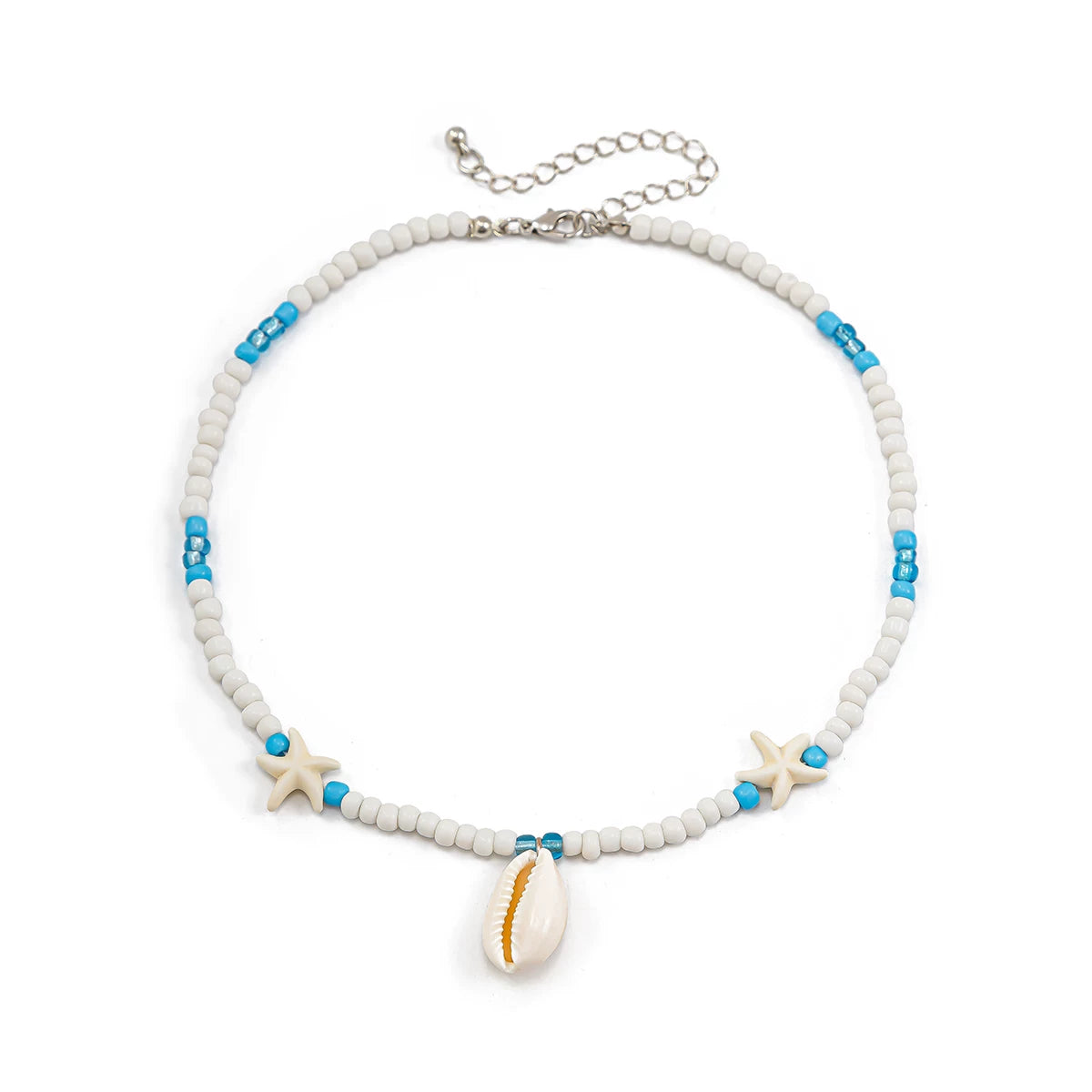 Antique Starfish & Turtle Shell Pendant Rice Bead Necklace for Women – Clavicle Chain Design