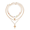 4-Piece Cross Crystal Chain Necklace Set – Layered Clavicle Chain Design