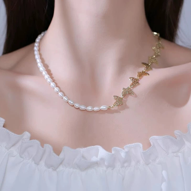 Freshwater Pearl Butterfly Clavicle Necklace for Women – Minimalist Fashion Neck Chain