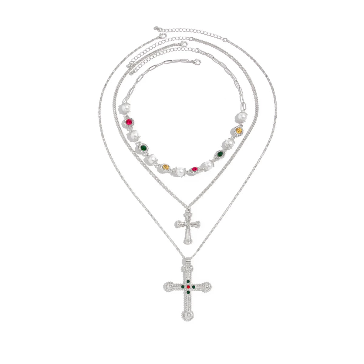 3-Piece Diamond-Style Cross Necklace Set for Women – Layered Clavicle Chain Design
