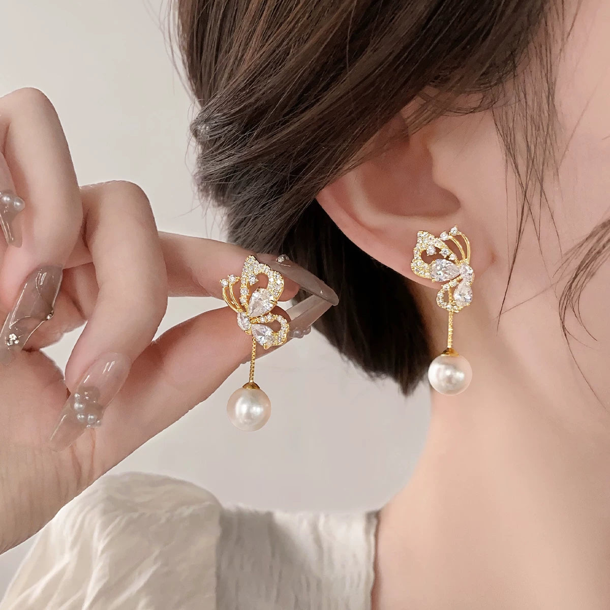 Convertible Butterfly Earrings with Cubic Zirconia & Imitation Pearl for Women – S925 Silver Post, 2025 Trendy Fashion Jewelry