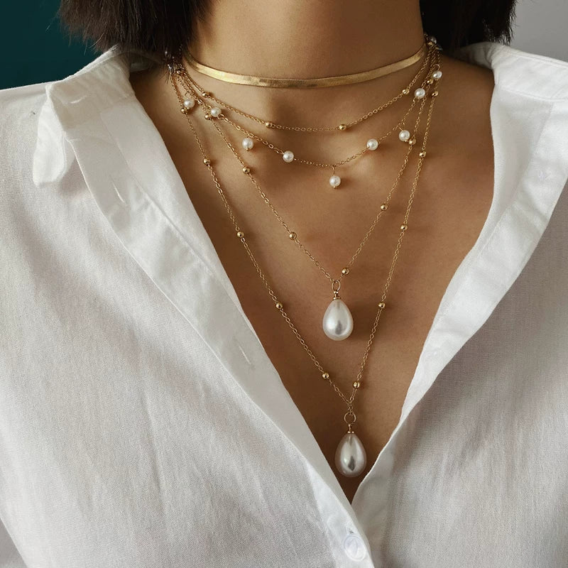 Creative Multi-Layer Pearl Clavicle Necklace for Women – Layered Chain Design