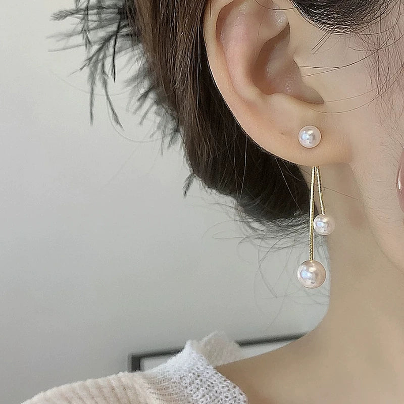 Pearl Tassel Earrings for Women – S925 Silver Needle Long Drop Korean Style Earrings