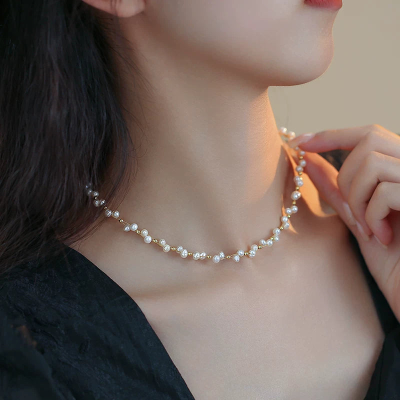 Double Layer Braided Pearl Necklace for Women – Camellia Pendant Clavicle Chain