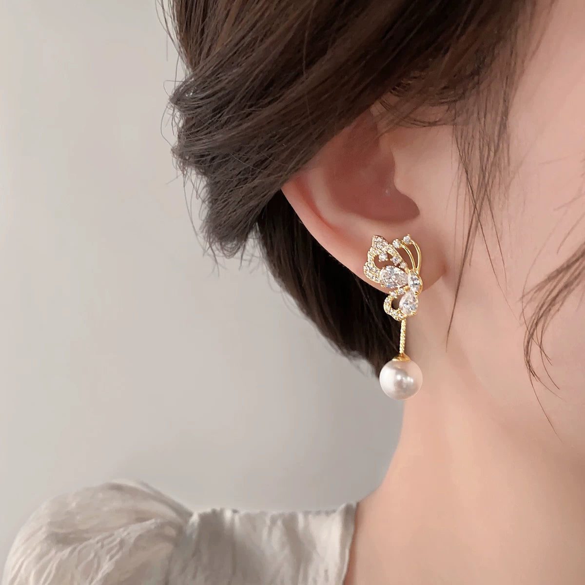 Convertible Butterfly Earrings with Cubic Zirconia & Imitation Pearl for Women – S925 Silver Post, 2025 Trendy Fashion Jewelry