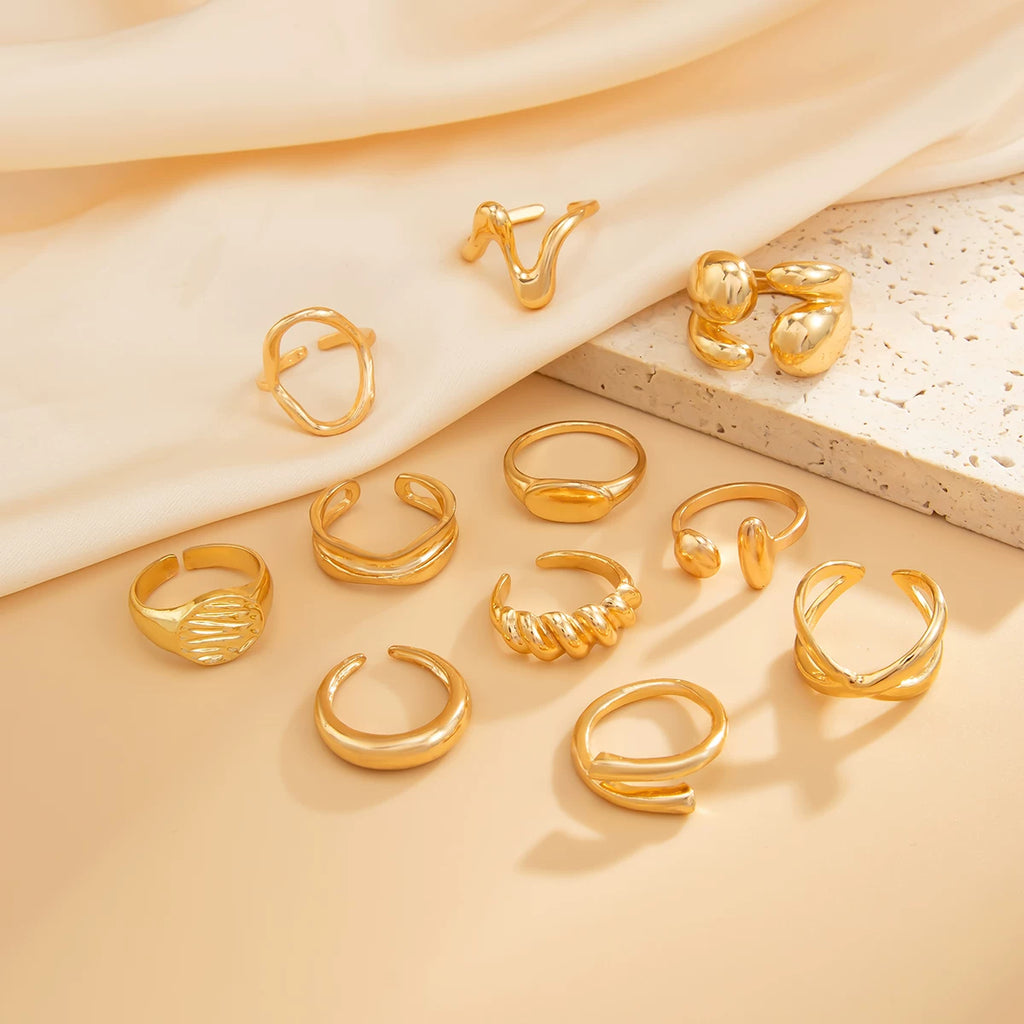 11-Piece Irregular Hollow Ring Set, Trendy, Fashionable And Versatile Accessories For Internet Celebrity Photo Shoots