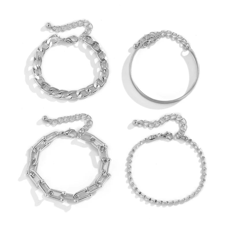 Metal Bracelet Set for Women – European & American Summer Minimalist Hip Hop Style Cold Aesthetic Fashion Jewelry