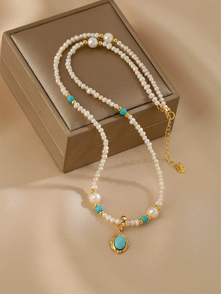 Natural Pearl Millet Bead Spliced Clavicle Necklace for Women – Turquoise Beaded Necklace