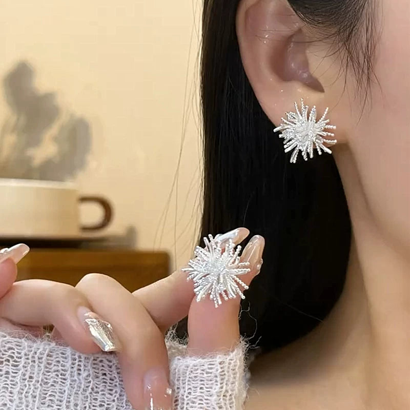 Silver Firework Earrings for Women – S925 Silver Needle Statement Fashion Earrings