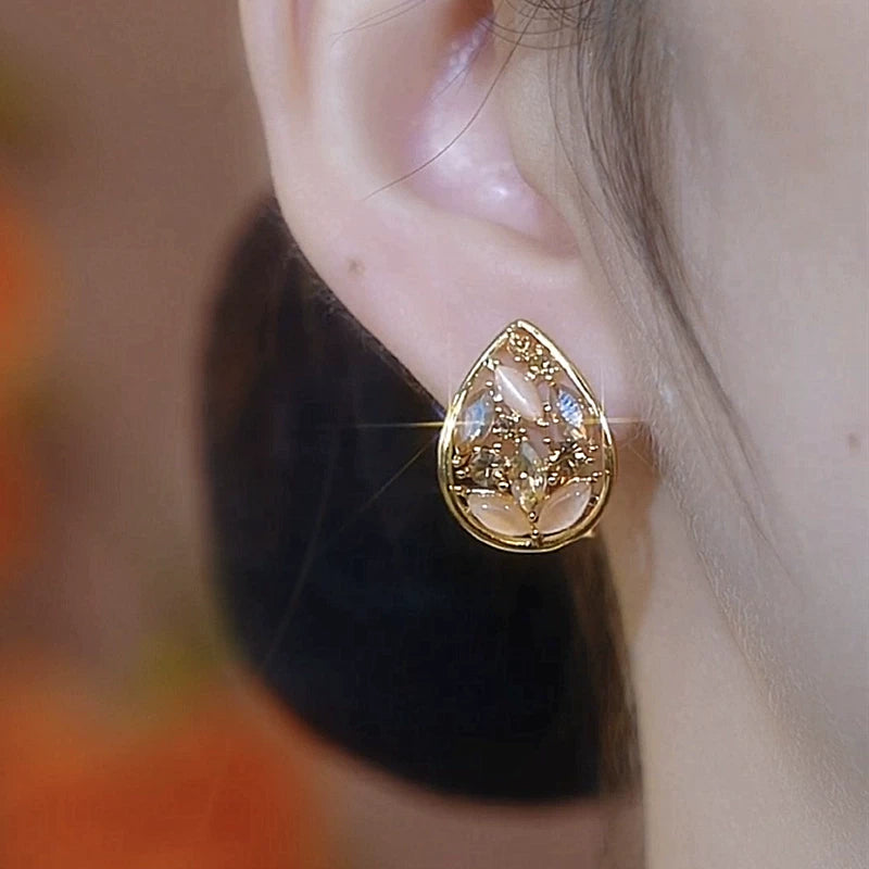 Zircon Cat’s Eye Drop Earrings for Women – Elegant Teardrop Fashion Earrings