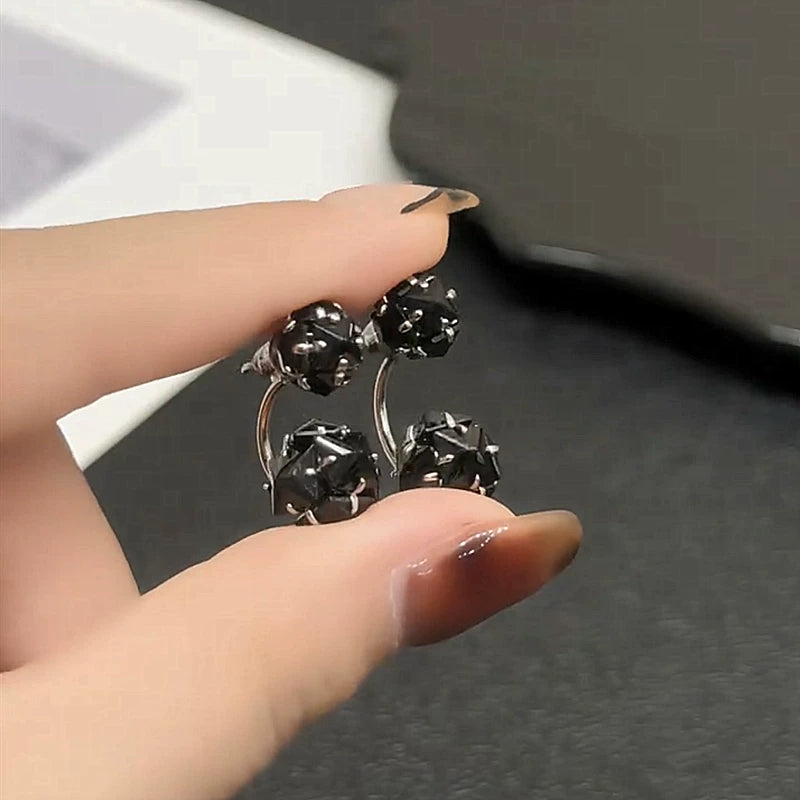 Black Zircon Two-Way Earrings for Women – S925 Silver Needle Convertible Fashion Earrings