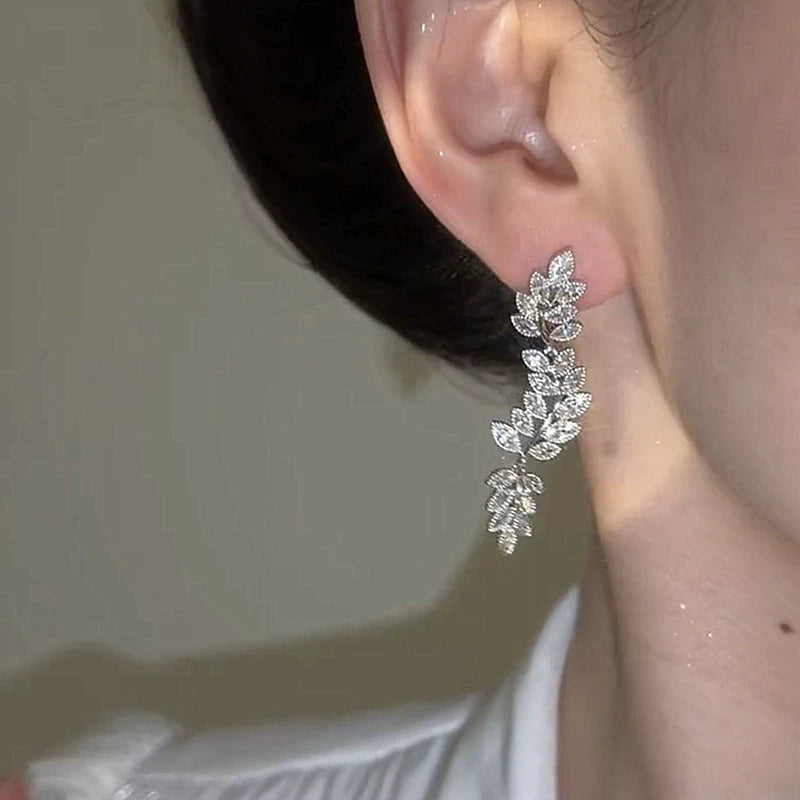 Zircon Wheat Ear Tassel Earrings for Women – S925 Silver Needle Long Drop Fashion Earrings