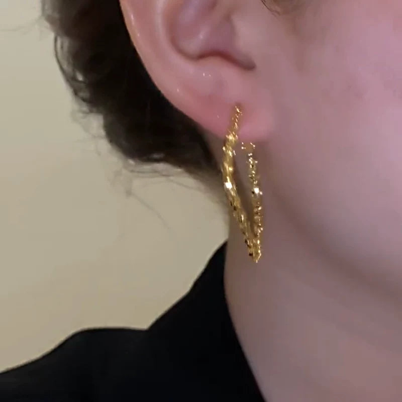 Clearance Gold-Tone Rhombus Large Hoop Earrings for Women – Geometric Fashion Jewelry Accessories