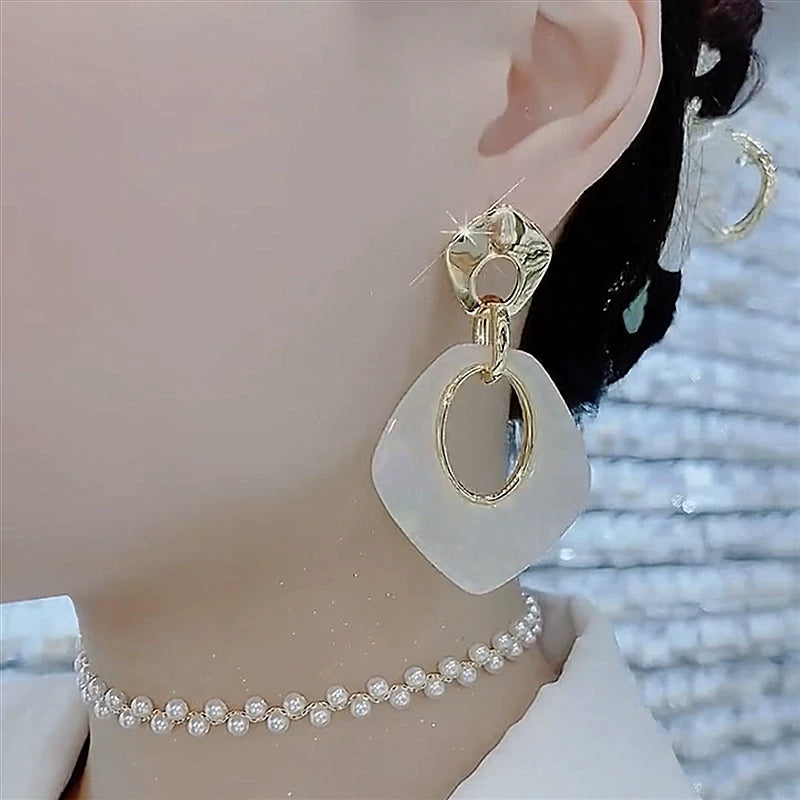 Acetate Rhombus Earrings for Women – Silver Needle Retro Hong Kong Style Fashion Earrings