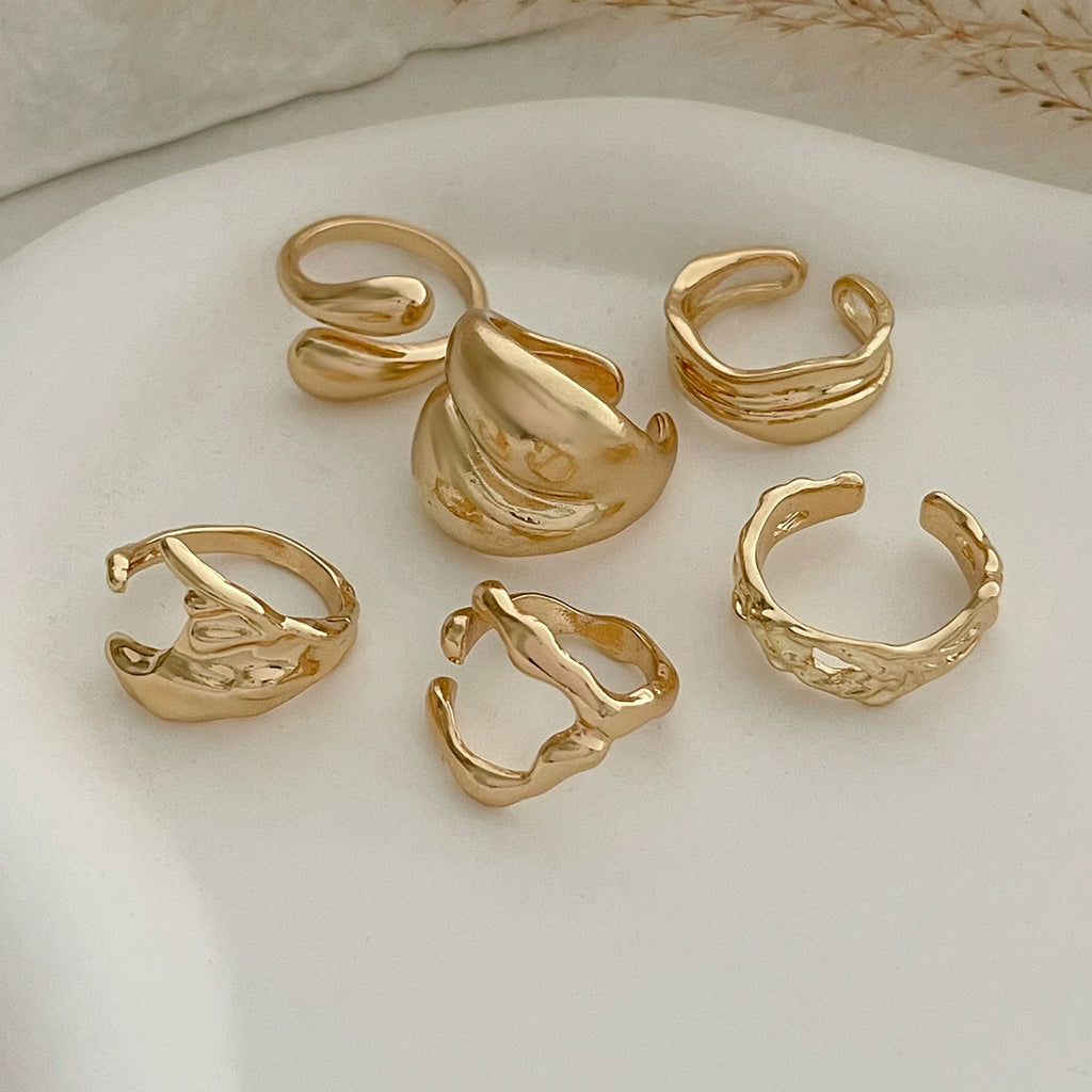6-Piece Irregular Water Drop Multi-Layer Ring Set European And American Fashionable And Personalized Niche Ring Set
