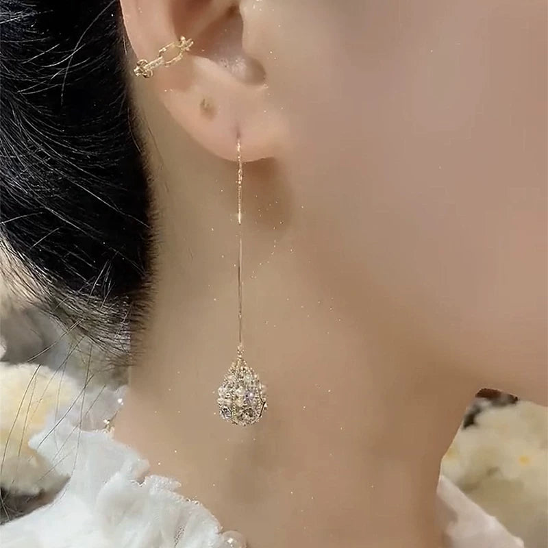 Baroque Rice Pearl Tassel Earrings for Women – Long Ear Hook Earrings, Japanese Korean Style Fashion Jewelry