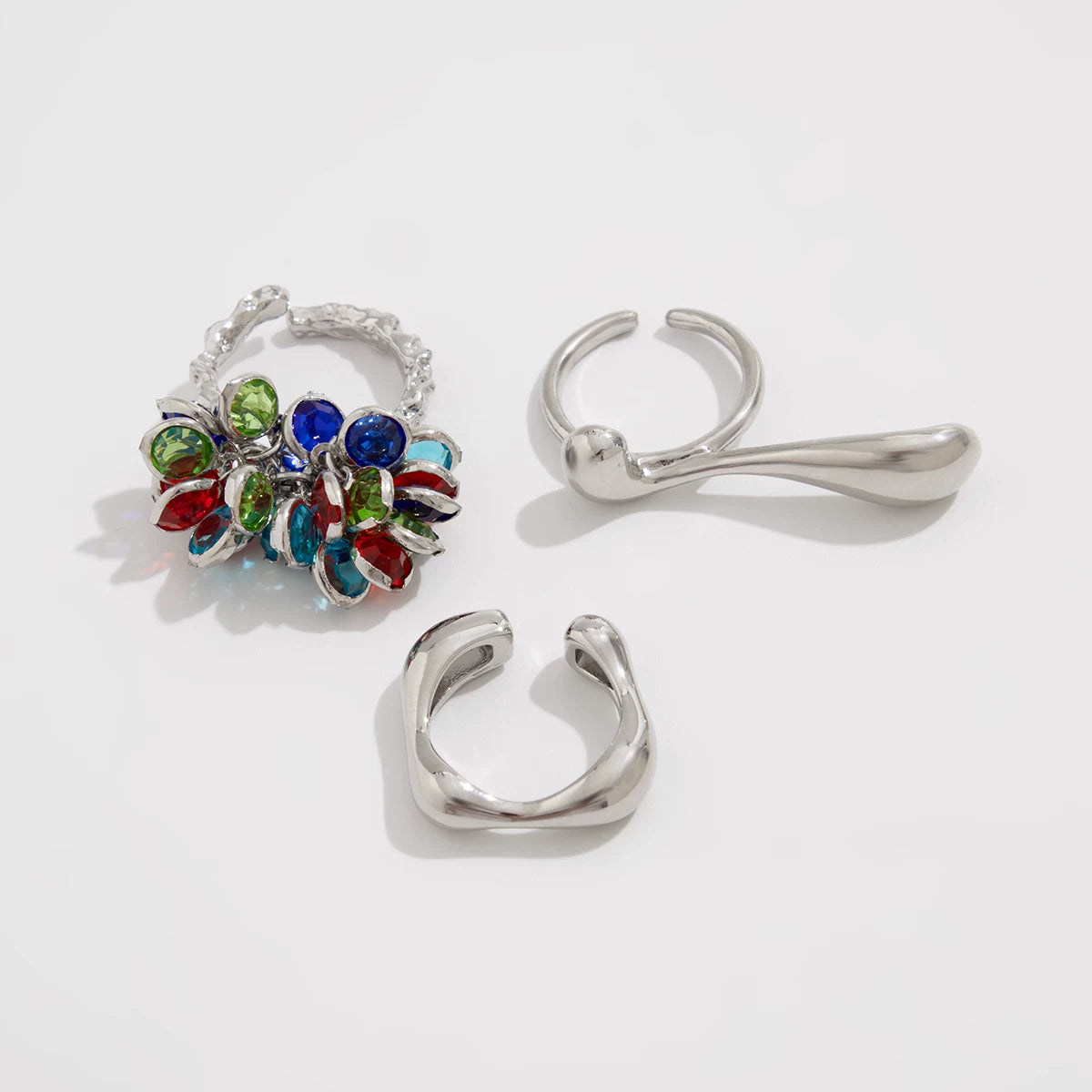 3-Piece Crystal Comma Ring Set European And American Vintage Fashion Girls Photo Shoot With Accessories Trendy