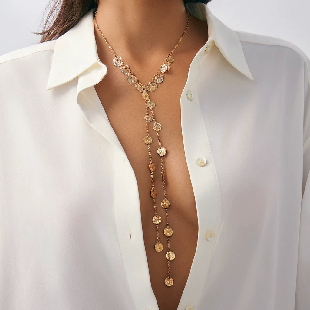 Tassel Disc Long Pendant Necklace for Women – Clavicle Chain Design