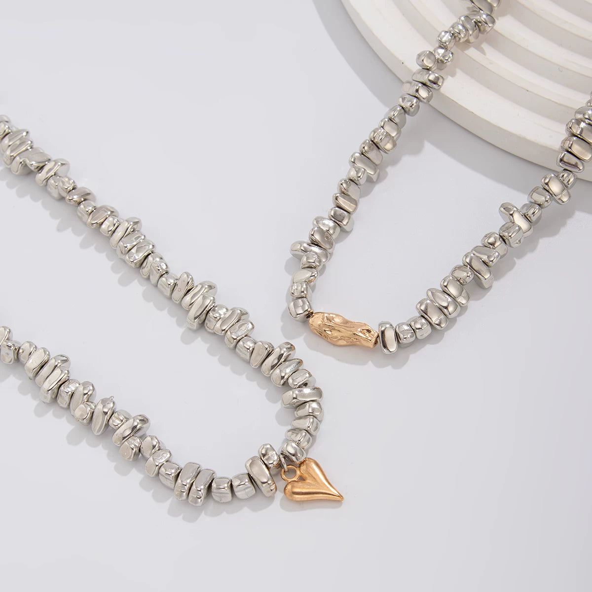 2-Piece Heart Shaped CCB Necklace Set for Men and Women – Hip Hop Style Matching Necklace Jewelry, Trendy Fashion Accessories