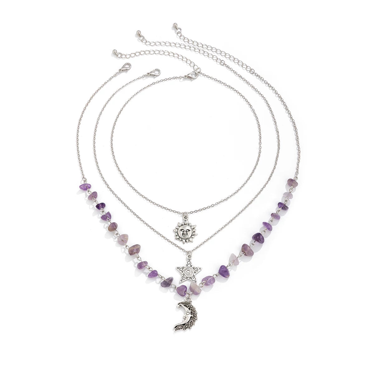 3-Piece Sunflower Moon & Butterfly Imitation Turquoise Necklace Set – Retro Layered Clavicle Chain