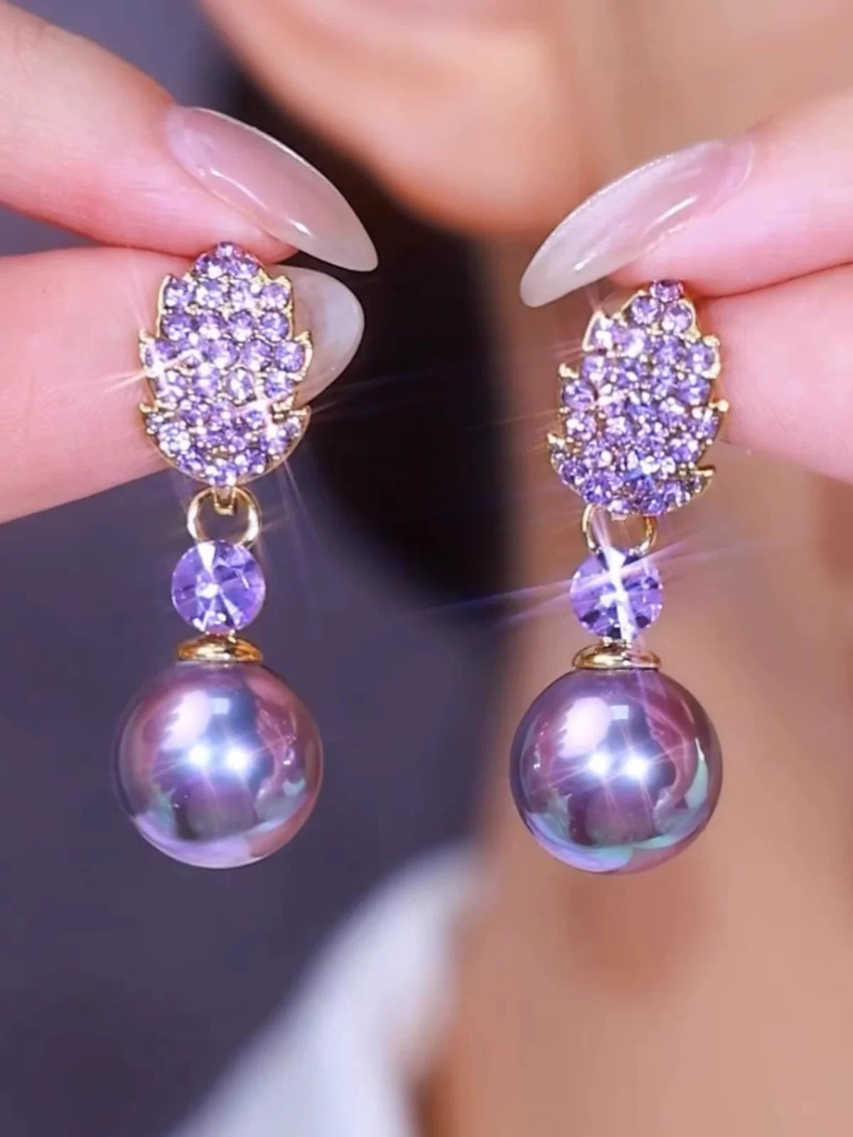 Clearance Purple Sparkling Pearl-Style Earrings for Women – Elegant Fashion Jewelry Accessories