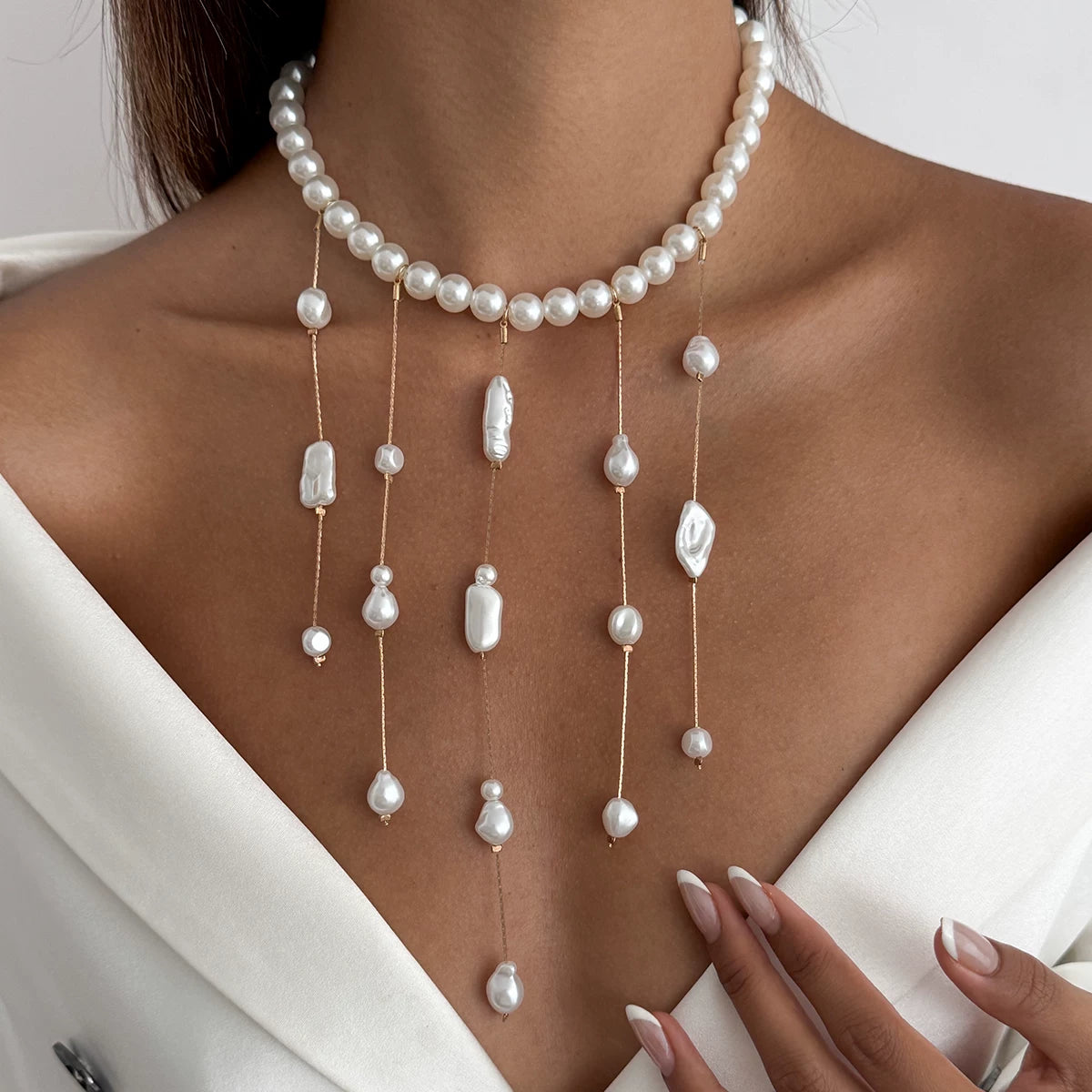 Imitation Pearl Chain Tassel Necklace for Women – Clavicle Chain Design