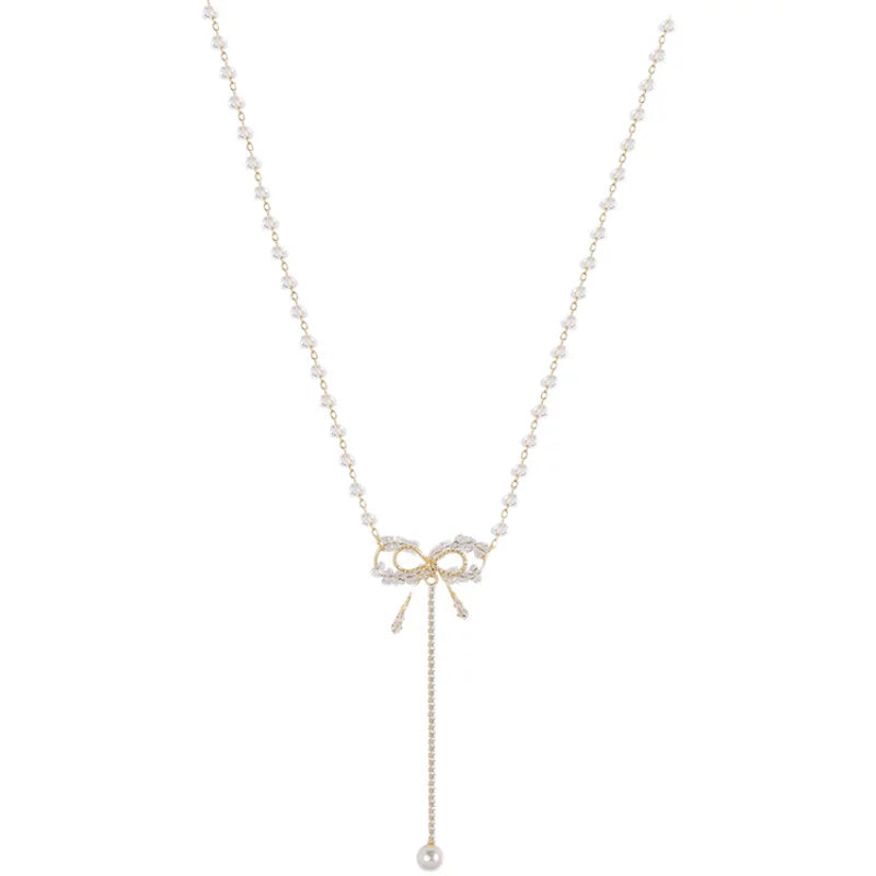 Crystal Bow Pendant Necklace for Women – Minimalist Clavicle Chain Fashion Necklace