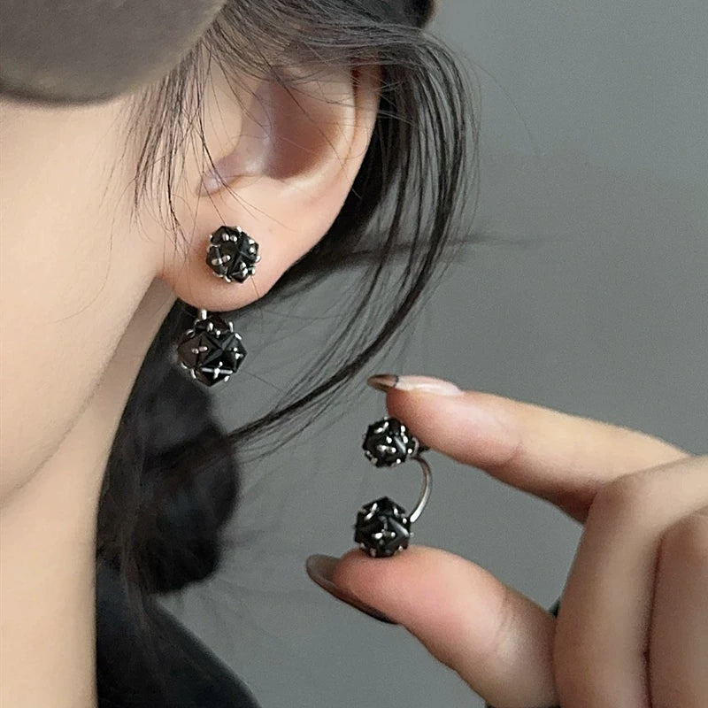Black Zircon Two-Way Earrings for Women – S925 Silver Needle Convertible Fashion Earrings