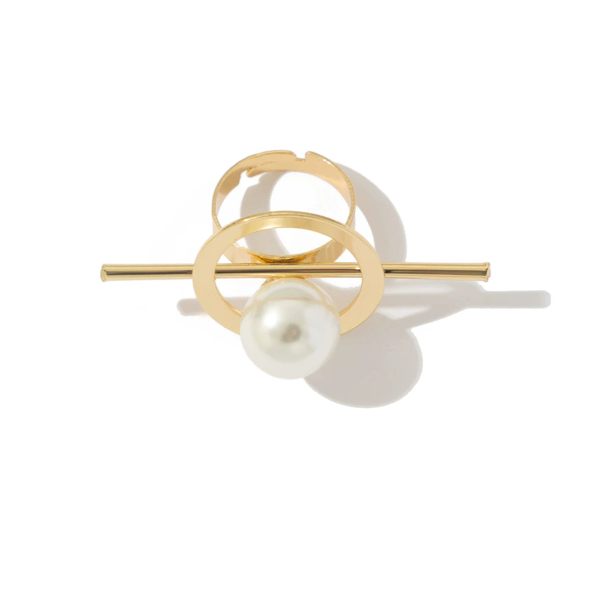 Geometric Shape Imitation Pearl Flower Ring For Women 2025 Spring Fashion Fashion Niche Creative Stage Matching Jewelry