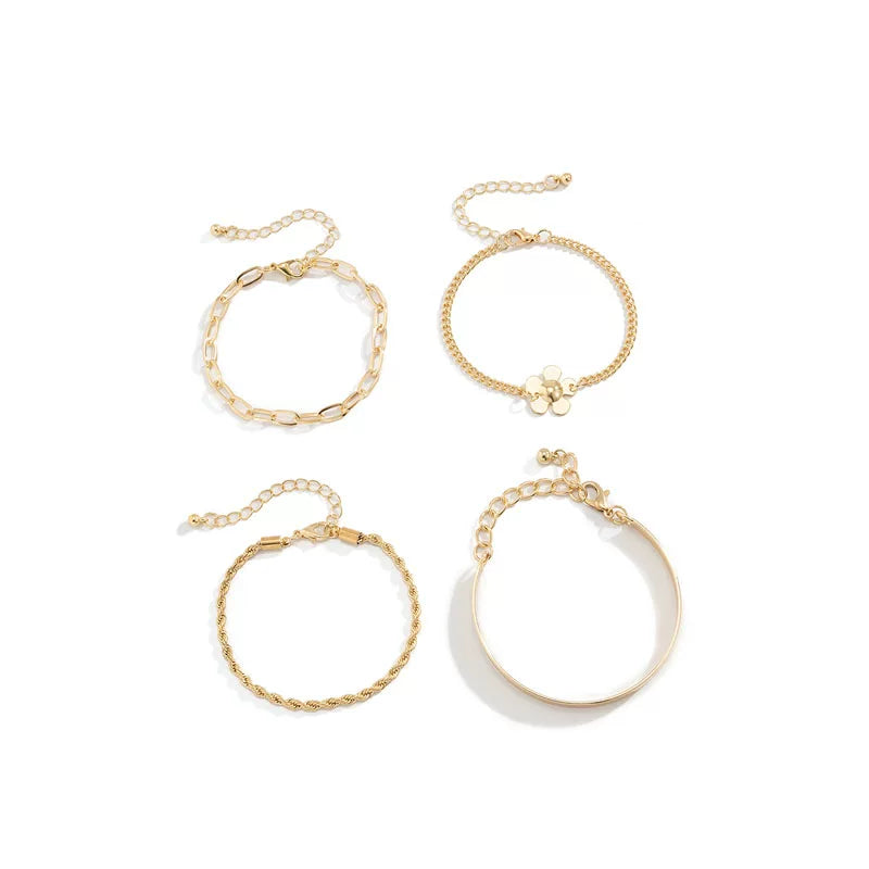 4-Piece Twist Metal Bracelet Set for Women – European & American 2025 Summer Minimalist Influencer-Inspired Hand Jewelry