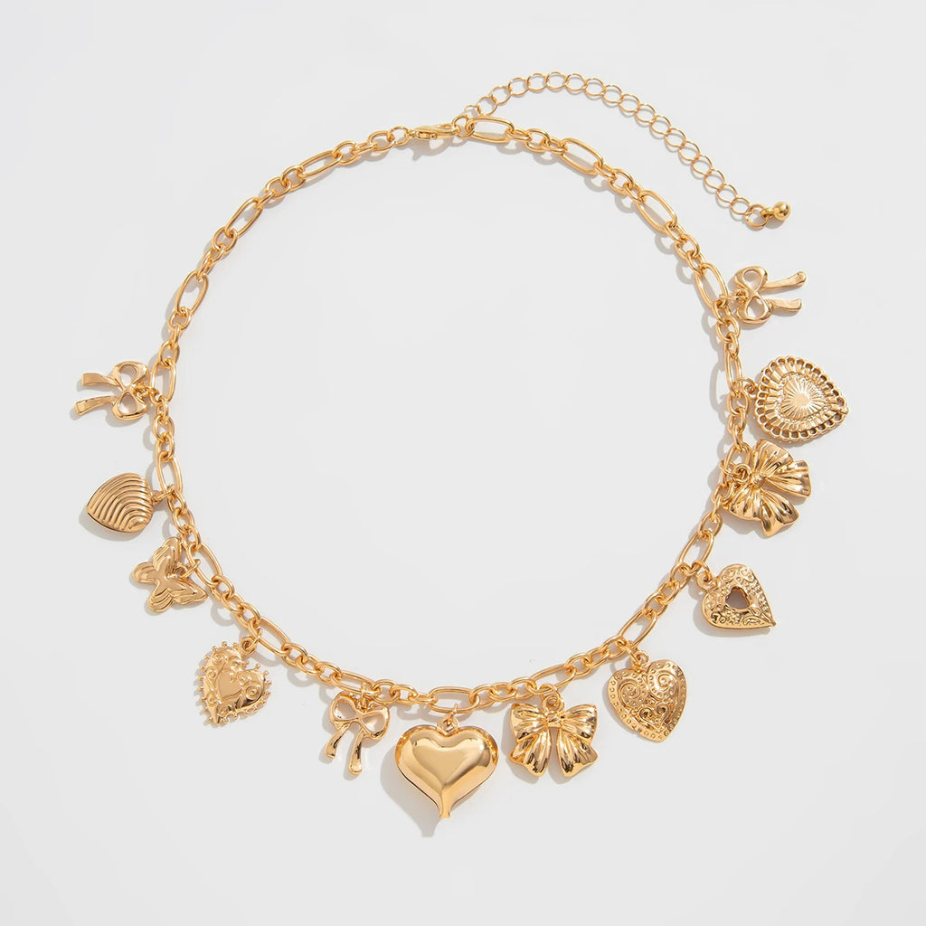 Tassel Heart Bow Cross Pendant Necklace for Women – Summer Fashion Clavicle