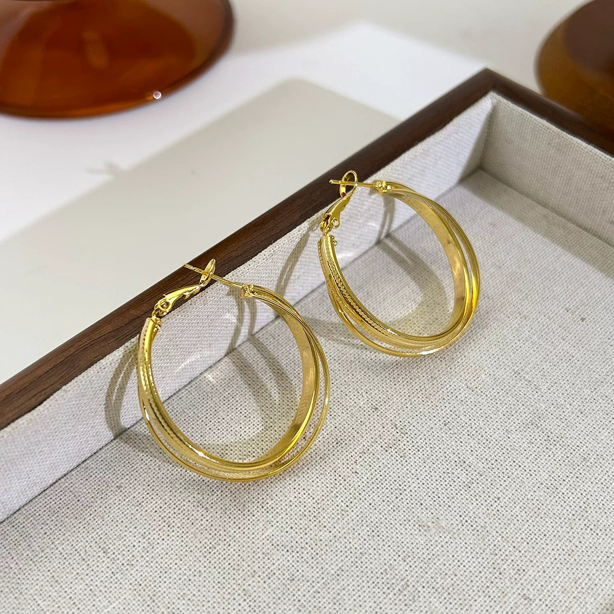 French Gold Large Hoop Earrings for Women – Sterling Silver Statement Hoop Earrings, Minimalist Niche Design, 2025 Trendy Jewelry