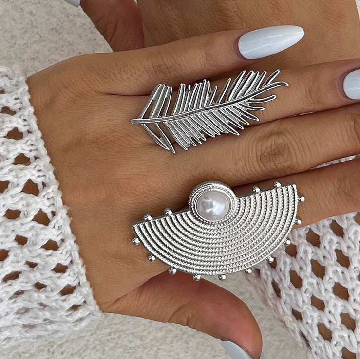 Fan Feather Shape Ring For Women 2025 Spring Trendy Fashion Niche Design Creative Photo Matching Ring