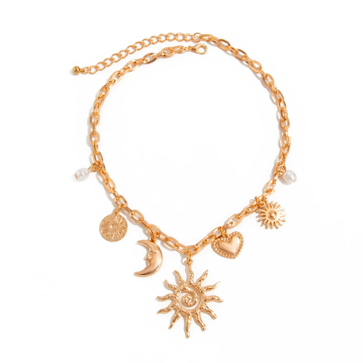 Tassel Sun Moon & Heart Necklace for Women – Clavicle Chain Design