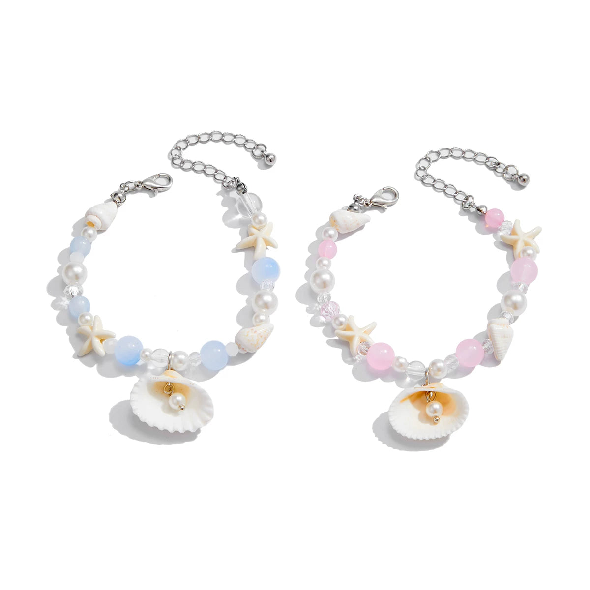 2-Piece Starfish & Scallop Shell Mix-and-Match Jewelry Set for Women – 2025 Summer Seaside Vacation Fashion Accessories