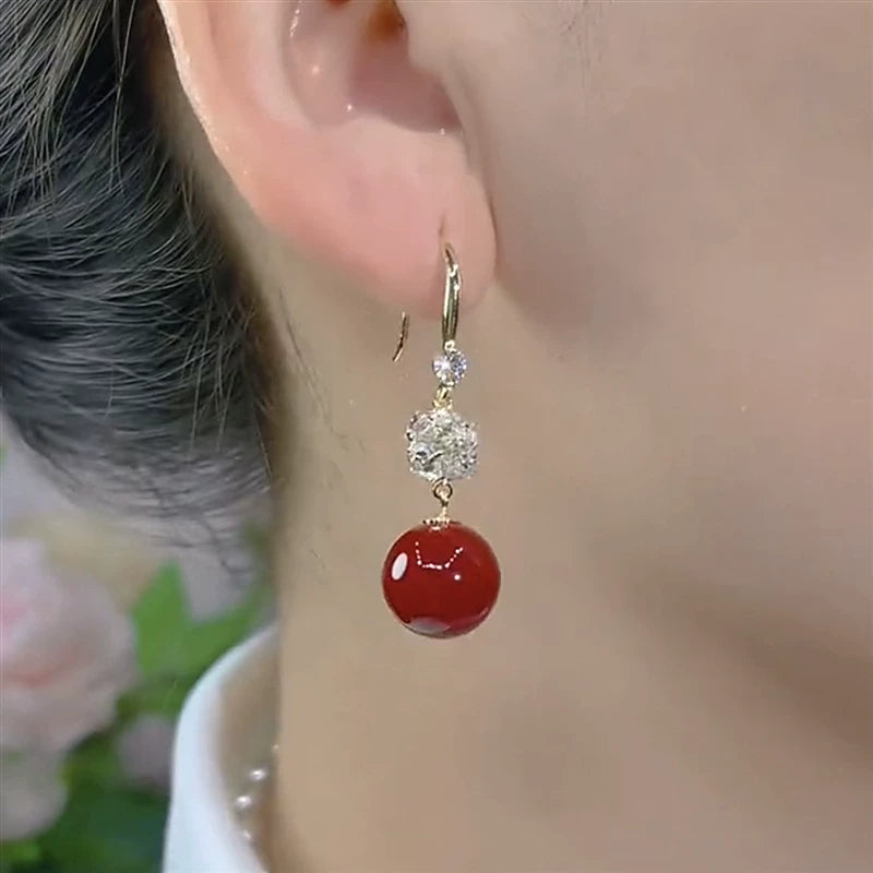 Antique Red Pearl Earrings for Women – Vintage Style Fashion Earrings, Autumn Winter Accessory